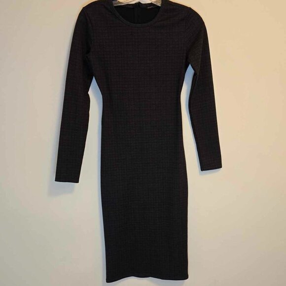 Zara Long Sleeve Midi Bodycon Dress - Gray Plaid - WB Collection - Picture 3 of 8